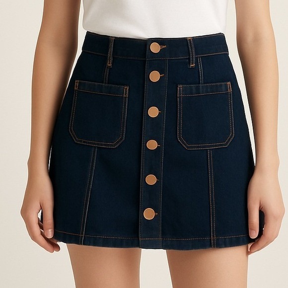 H&M Dresses & Skirts - H&M Divided Dark Wash Denim Button Front‎ A-Line Midi Skirt Size 6